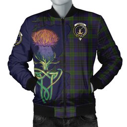 Scottish Lumsden Hunting Tartan Family Crest with Thistle and Scotland Map Tartan Plaid Bomber Jacket Scottish Plaid Tartan Plaid - ScotsTee - scotstee.com