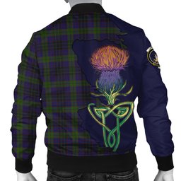 Scottish Lumsden Hunting Tartan Family Crest with Thistle and Scotland Map Tartan Plaid Bomber Jacket Scottish Plaid Tartan Plaid - ScotsTee - scotstee.com
