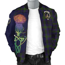 Scottish Lumsden Hunting Tartan Family Crest with Thistle and Scotland Map Tartan Plaid Bomber Jacket Scottish Plaid Tartan Plaid - ScotsTee - scotstee.com