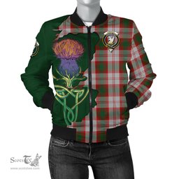 Scottish Lindsay Dress Red Tartan Family Crest with Thistle and Scotland Map Tartan Plaid Bomber Jacket Scottish Plaid Tartan Plaid - ScotsTee - scotstee.com