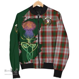 Scottish Lindsay Dress Red Tartan Family Crest with Thistle and Scotland Map Tartan Plaid Bomber Jacket Scottish Plaid Tartan Plaid - ScotsTee - scotstee.com