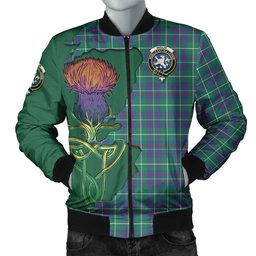 Scottish Inglis Ancient Tartan Family Crest with Thistle and Scotland Map Tartan Plaid Bomber Jacket Scottish Plaid Tartan Plaid - ScotsTee - scotstee.com