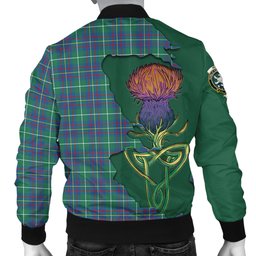 Scottish Inglis Ancient Tartan Family Crest with Thistle and Scotland Map Tartan Plaid Bomber Jacket Scottish Plaid Tartan Plaid - ScotsTee - scotstee.com