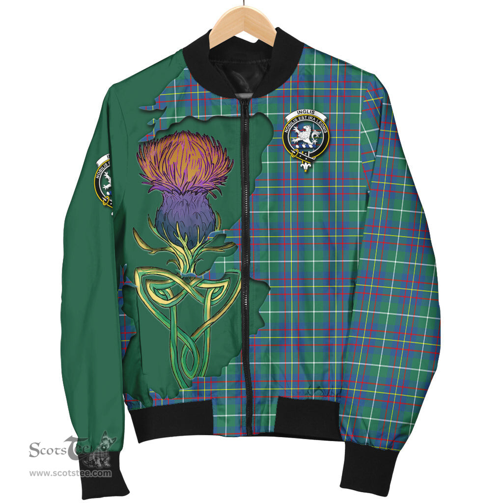 Scottish Inglis Ancient Tartan Family Crest with Thistle and Scotland Map Tartan Plaid Bomber Jacket Scottish Plaid Tartan Plaid - ScotsTee - scotstee.com