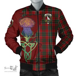 Scottish Hunter USA Tartan Family Crest with Thistle and Scotland Map Tartan Plaid Bomber Jacket Scottish Plaid Tartan Plaid - ScotsTee - scotstee.com