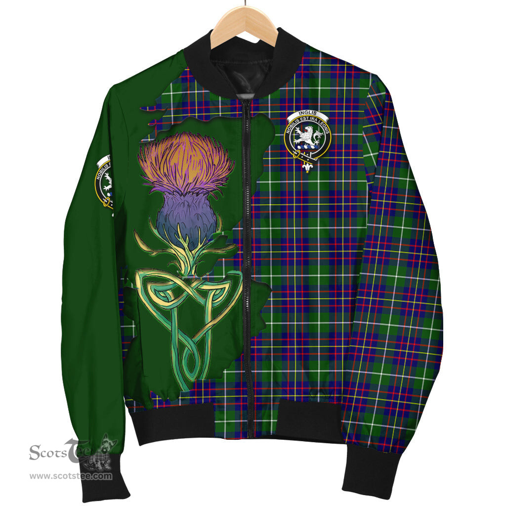 Scottish Inglis Modern Tartan Family Crest with Thistle and Scotland Map Tartan Plaid Bomber Jacket Scottish Plaid Tartan Plaid - ScotsTee - scotstee.com