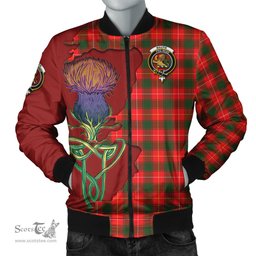 Scottish MacFie Modern Tartan Family Crest with Thistle and Scotland Map Tartan Plaid Bomber Jacket Scottish Plaid Tartan Plaid - ScotsTee - scotstee.com