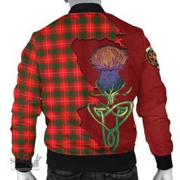 Scottish MacFie Modern Tartan Family Crest with Thistle and Scotland Map Tartan Plaid Bomber Jacket Scottish Plaid Tartan Plaid - ScotsTee - scotstee.com