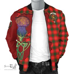 Scottish MacFie Modern Tartan Family Crest with Thistle and Scotland Map Tartan Plaid Bomber Jacket Scottish Plaid Tartan Plaid - ScotsTee - scotstee.com