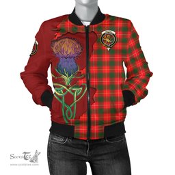 Scottish MacFie Modern Tartan Family Crest with Thistle and Scotland Map Tartan Plaid Bomber Jacket Scottish Plaid Tartan Plaid - ScotsTee - scotstee.com