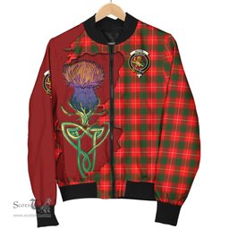 Scottish MacFie Modern Tartan Family Crest with Thistle and Scotland Map Tartan Plaid Bomber Jacket Scottish Plaid Tartan Plaid - ScotsTee - scotstee.com