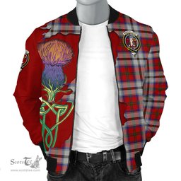 Scottish MacCulloch Dress Tartan Family Crest with Thistle and Scotland Map Tartan Plaid Bomber Jacket Scottish Plaid Tartan Plaid - ScotsTee - scotstee.com