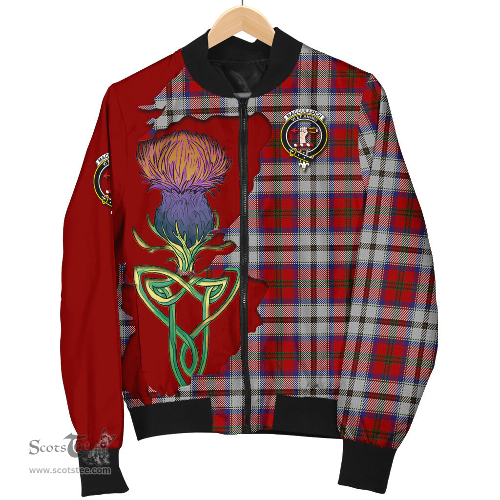 Scottish MacCulloch Dress Tartan Family Crest with Thistle and Scotland Map Tartan Plaid Bomber Jacket Scottish Plaid Tartan Plaid - ScotsTee - scotstee.com