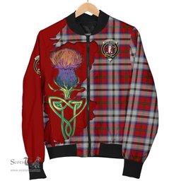 Scottish MacCulloch Dress Tartan Family Crest with Thistle and Scotland Map Tartan Plaid Bomber Jacket Scottish Plaid Tartan Plaid - ScotsTee - scotstee.com