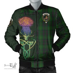 Scottish MacAulay Hunting Tartan Family Crest with Thistle and Scotland Map Tartan Plaid Bomber Jacket Scottish Plaid Tartan Plaid - ScotsTee - scotstee.com