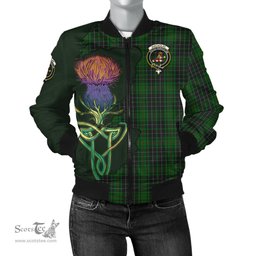 Scottish MacAulay Hunting Tartan Family Crest with Thistle and Scotland Map Tartan Plaid Bomber Jacket Scottish Plaid Tartan Plaid - ScotsTee - scotstee.com