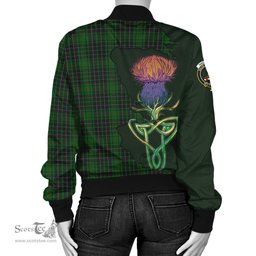 Scottish MacAulay Hunting Tartan Family Crest with Thistle and Scotland Map Tartan Plaid Bomber Jacket Scottish Plaid Tartan Plaid - ScotsTee - scotstee.com