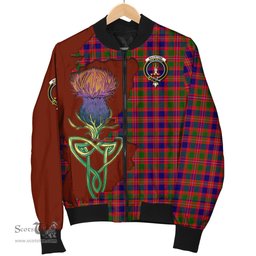 Scottish MacIntyre Modern Tartan Family Crest with Thistle and Scotland Map Tartan Plaid Bomber Jacket Scottish Plaid Tartan Plaid - ScotsTee - scotstee.com