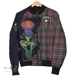 Scottish MacFarlane Hunting Modern Tartan Family Crest with Thistle and Scotland Map Tartan Plaid Bomber Jacket Scottish Plaid Tartan Plaid - ScotsTee - scotstee.com