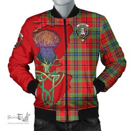 Scottish MacLean of Duart Modern Tartan Family Crest with Thistle and Scotland Map Tartan Plaid Bomber Jacket Scottish Plaid Tartan Plaid - ScotsTee - scotstee.com
