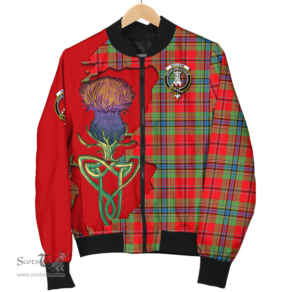 Scottish MacLean of Duart Modern Tartan Family Crest with Thistle and Scotland Map Tartan Plaid Bomber Jacket Scottish Plaid Tartan Plaid - ScotsTee - scotstee.com