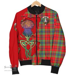Scottish MacLean of Duart Modern Tartan Family Crest with Thistle and Scotland Map Tartan Plaid Bomber Jacket Scottish Plaid Tartan Plaid - ScotsTee - scotstee.com