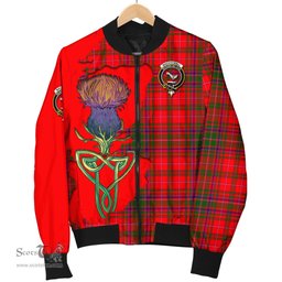 Scottish MacDougall Modern Tartan Family Crest with Thistle and Scotland Map Tartan Plaid Bomber Jacket Scottish Plaid Tartan Plaid - ScotsTee - scotstee.com