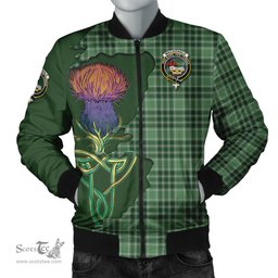 Scottish MacDonald Lord of the Isles Hunting Tartan Family Crest with Thistle and Scotland Map Tartan Plaid Bomber Jacket Scottish Plaid Tartan Plaid - ScotsTee - scotstee.com