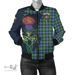 Scottish MacNeil of Barra Ancient Tartan Family Crest with Thistle and Scotland Map Tartan Plaid Bomber Jacket Scottish Plaid Tartan Plaid - ScotsTee - scotstee.com