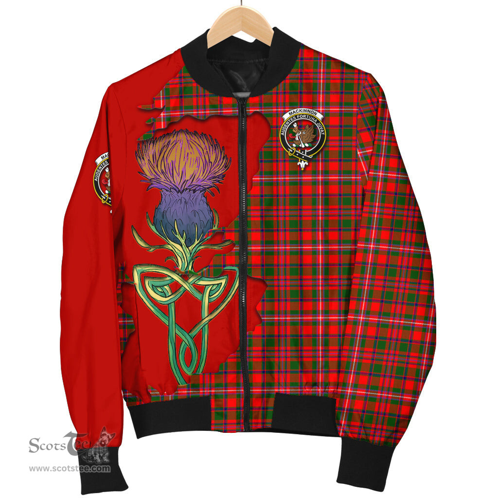 Scottish MacKinnon Modern Tartan Family Crest with Thistle and Scotland Map Tartan Plaid Bomber Jacket Scottish Plaid Tartan Plaid - ScotsTee - scotstee.com