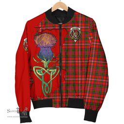 Scottish MacKinnon Modern Tartan Family Crest with Thistle and Scotland Map Tartan Plaid Bomber Jacket Scottish Plaid Tartan Plaid - ScotsTee - scotstee.com