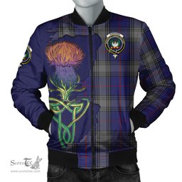 Scottish Kinnaird Tartan Family Crest with Thistle and Scotland Map Tartan Plaid Bomber Jacket Scottish Plaid Tartan Plaid - ScotsTee - scotstee.com