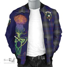 Scottish Kinnaird Tartan Family Crest with Thistle and Scotland Map Tartan Plaid Bomber Jacket Scottish Plaid Tartan Plaid - ScotsTee - scotstee.com
