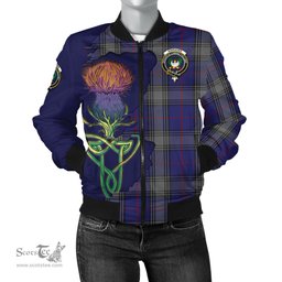 Scottish Kinnaird Tartan Family Crest with Thistle and Scotland Map Tartan Plaid Bomber Jacket Scottish Plaid Tartan Plaid - ScotsTee - scotstee.com