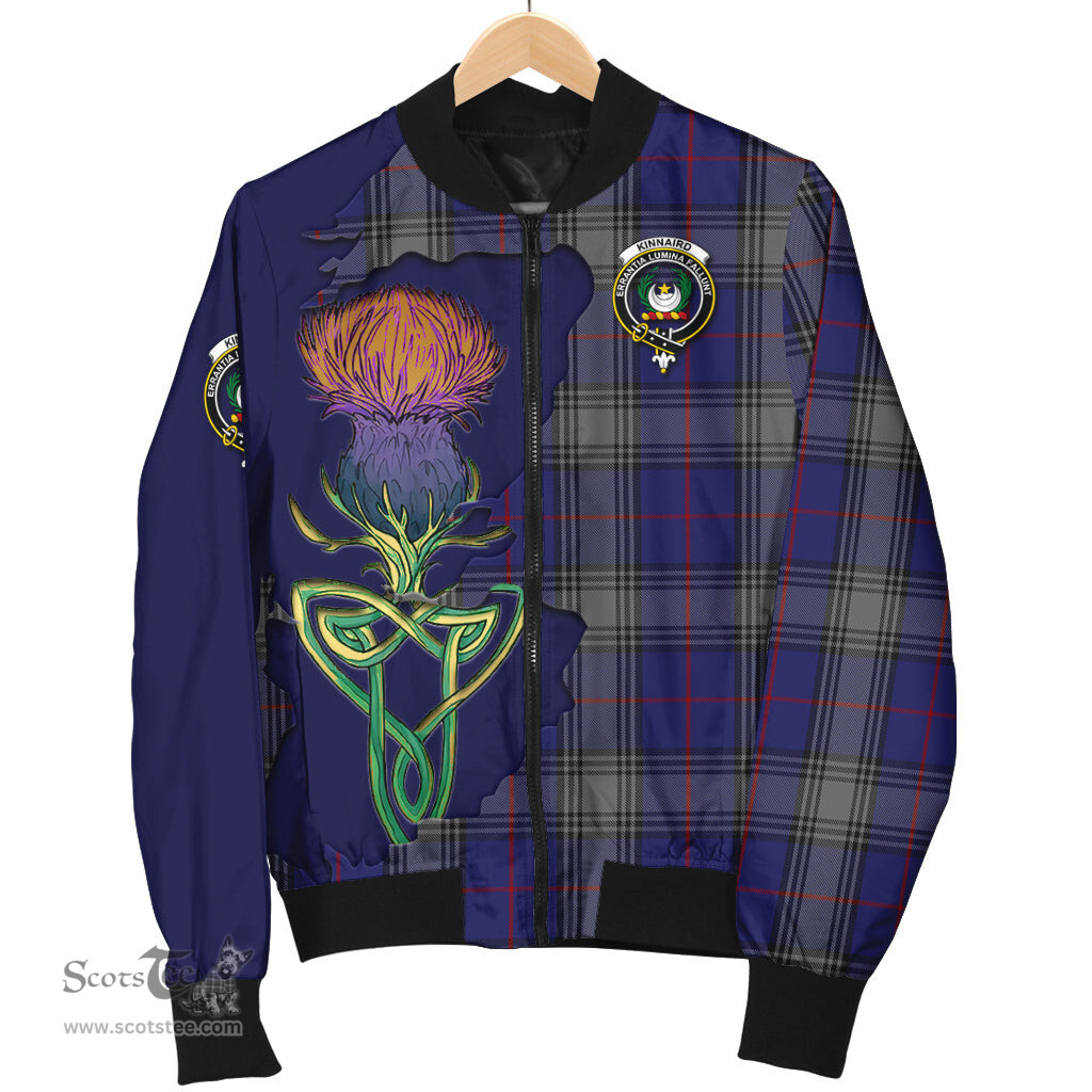 Scottish Kinnaird Tartan Family Crest with Thistle and Scotland Map Tartan Plaid Bomber Jacket Scottish Plaid Tartan Plaid - ScotsTee - scotstee.com