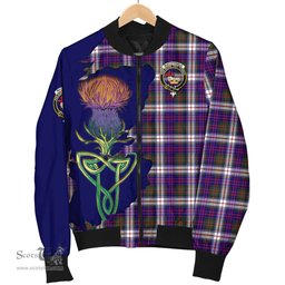 Scottish MacDonald Dress Modern Tartan Family Crest with Thistle and Scotland Map Tartan Plaid Bomber Jacket Scottish Plaid Tartan Plaid - ScotsTee - scotstee.com
