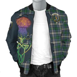 Scottish MacDowall Tartan Family Crest with Thistle and Scotland Map Tartan Plaid Bomber Jacket Scottish Plaid Tartan Plaid - ScotsTee - scotstee.com