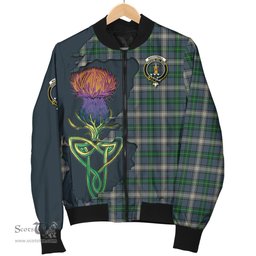 Scottish MacDowall Tartan Family Crest with Thistle and Scotland Map Tartan Plaid Bomber Jacket Scottish Plaid Tartan Plaid - ScotsTee - scotstee.com