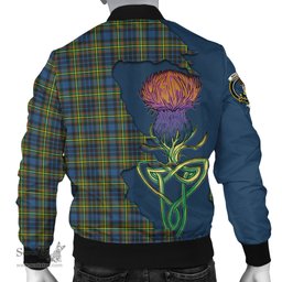 Scottish MacLellan Ancient Tartan Family Crest with Thistle and Scotland Map Tartan Plaid Bomber Jacket Scottish Plaid Tartan Plaid - ScotsTee - scotstee.com
