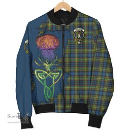 Scottish MacLellan Ancient Tartan Family Crest with Thistle and Scotland Map Tartan Plaid Bomber Jacket Scottish Plaid Tartan Plaid - ScotsTee - scotstee.com