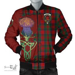 Scottish MacDuff Tartan Family Crest with Thistle and Scotland Map Tartan Plaid Bomber Jacket Scottish Plaid Tartan Plaid - ScotsTee - scotstee.com
