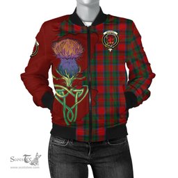 Scottish MacDuff Tartan Family Crest with Thistle and Scotland Map Tartan Plaid Bomber Jacket Scottish Plaid Tartan Plaid - ScotsTee - scotstee.com
