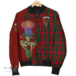 Scottish MacDuff Tartan Family Crest with Thistle and Scotland Map Tartan Plaid Bomber Jacket Scottish Plaid Tartan Plaid - ScotsTee - scotstee.com