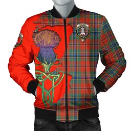 Scottish MacLean of Duart Ancient Tartan Family Crest with Thistle and Scotland Map Tartan Plaid Bomber Jacket Scottish Plaid Tartan Plaid - ScotsTee - scotstee.com