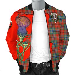 Scottish MacLean of Duart Ancient Tartan Family Crest with Thistle and Scotland Map Tartan Plaid Bomber Jacket Scottish Plaid Tartan Plaid - ScotsTee - scotstee.com