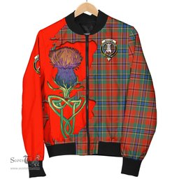 Scottish MacLean of Duart Ancient Tartan Family Crest with Thistle and Scotland Map Tartan Plaid Bomber Jacket Scottish Plaid Tartan Plaid - ScotsTee - scotstee.com