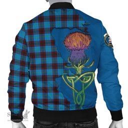 Scottish Home Ancient Tartan Family Crest with Thistle and Scotland Map Tartan Plaid Bomber Jacket Scottish Plaid Tartan Plaid - ScotsTee - scotstee.com