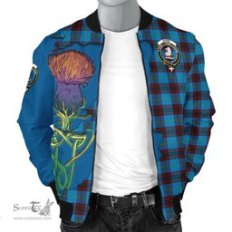 Scottish Home Ancient Tartan Family Crest with Thistle and Scotland Map Tartan Plaid Bomber Jacket Scottish Plaid Tartan Plaid - ScotsTee - scotstee.com