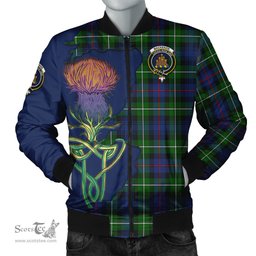 Scottish MacKenzie Modern Tartan Family Crest with Thistle and Scotland Map Tartan Plaid Bomber Jacket Scottish Plaid Tartan Plaid - ScotsTee - scotstee.com