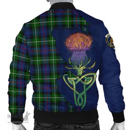 Scottish MacKenzie Modern Tartan Family Crest with Thistle and Scotland Map Tartan Plaid Bomber Jacket Scottish Plaid Tartan Plaid - ScotsTee - scotstee.com
